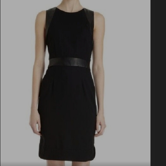 L'AGENCE Dresses & Skirts - L'AGENCE REAL LEATHER TRIM BLACK SIDE SLIT PENCIL SHEATH DRESS EUC